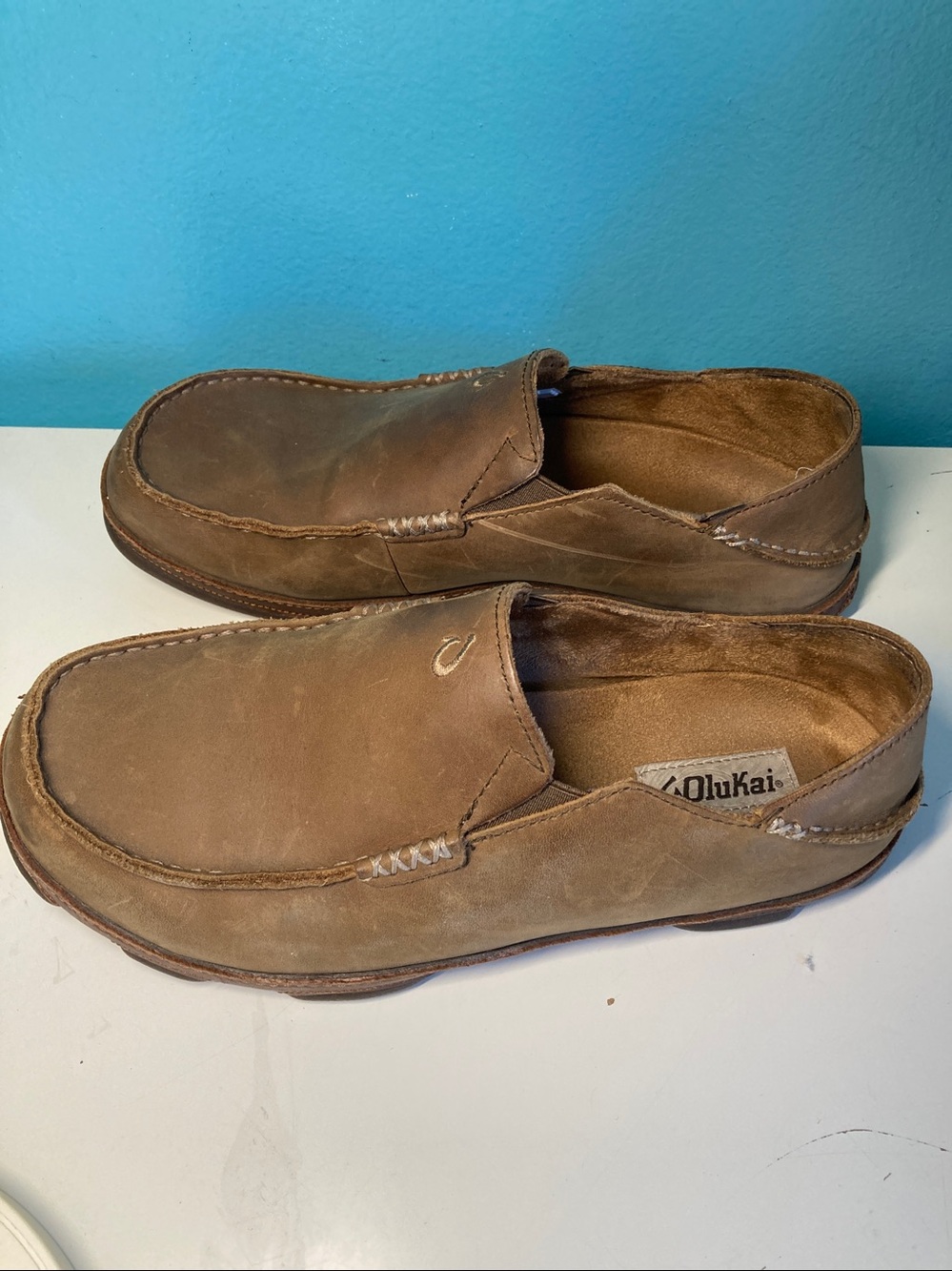 OluKai Mens Leather Slip On Shoes Moloa US Size 10 EU 43